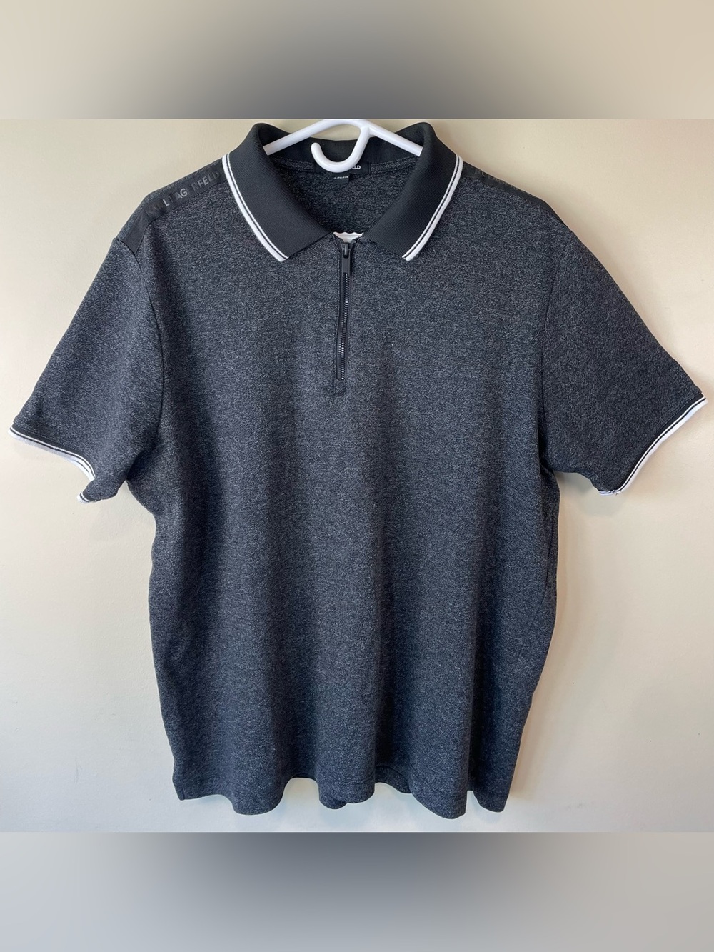 Karl Lagerfeld Men's Charcoal Heather Zip Polo with White Trim